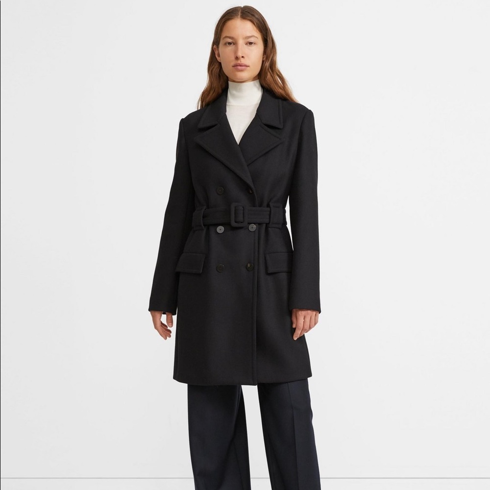 Theory Long Black Wool Peacoat